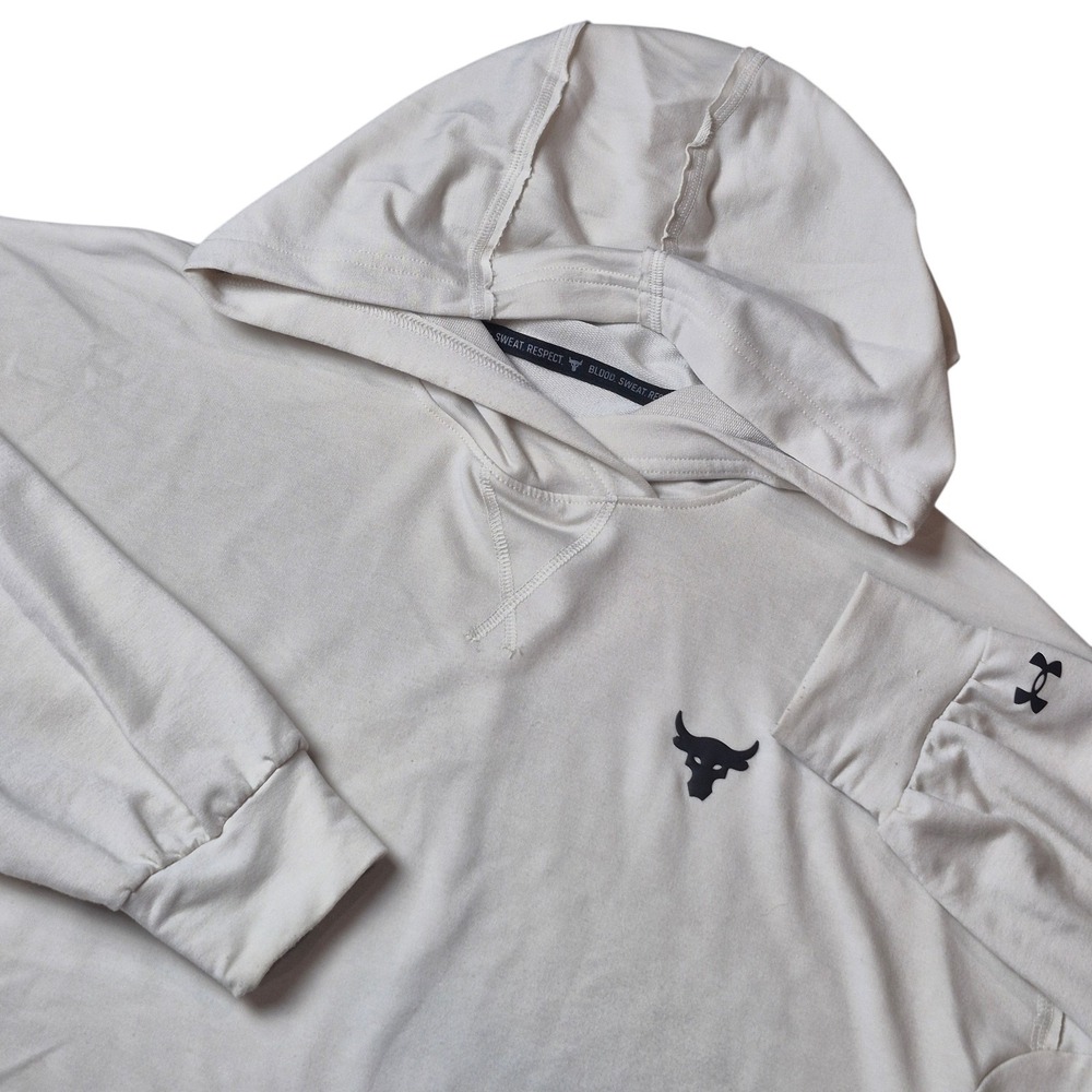 Under Armour Project Rock‎ Womens Small Cropped Hooded Sweatshirt Cream